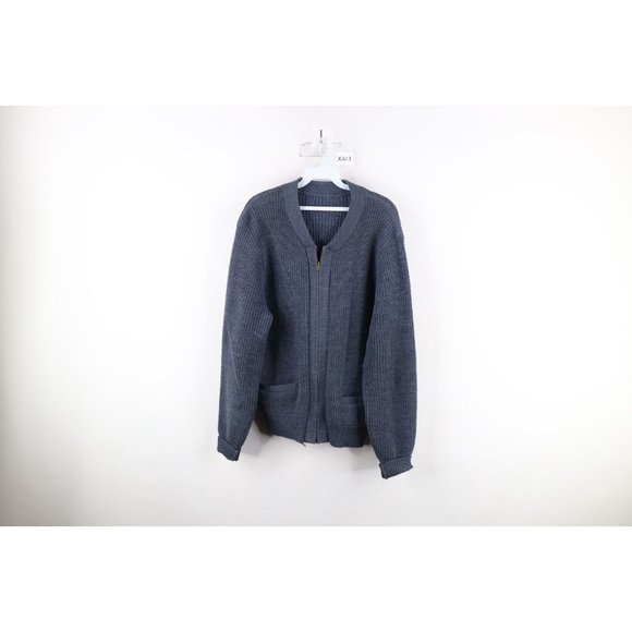 Vtg 50s 60s Mens M Union Made Wool Blend Ribbed Knit Full Zip Cardigan Sweater